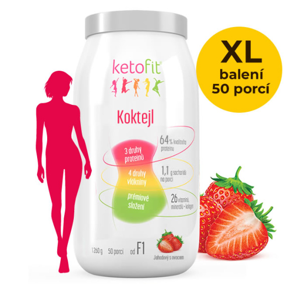 Premium proteinový koktejl Ketofit JAHODA se sníženým obsahem sacharidů