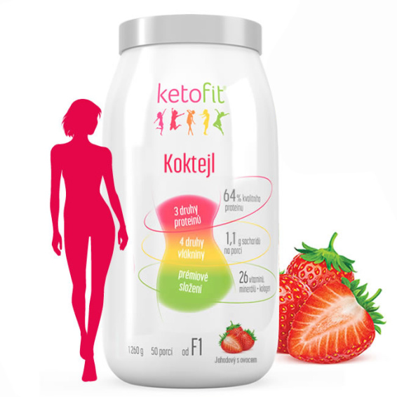 Premium proteinový koktejl Ketofit JAHODA se sníženým obsahem sacharidů